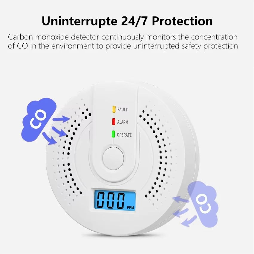 High-Sensitivity Carbon Monoxide Detector with LCD Display, Battery-Operated Electrochemical CO Alarm for Workshop, Garage, and Home Safety