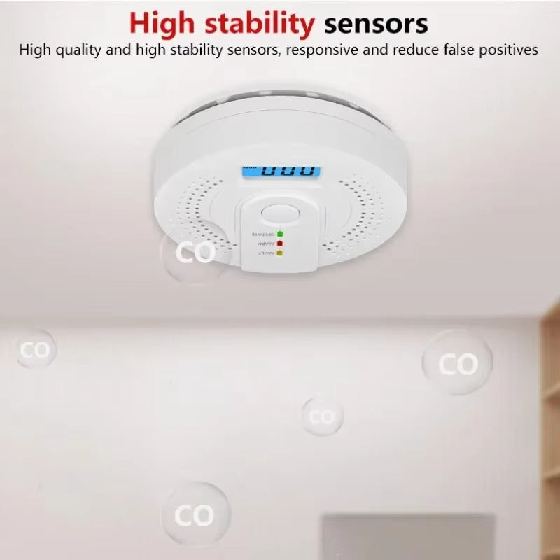 High-Sensitivity Carbon Monoxide Detector with LCD Display, Battery-Operated Electrochemical CO Alarm for Workshop, Garage, and Home Safety
